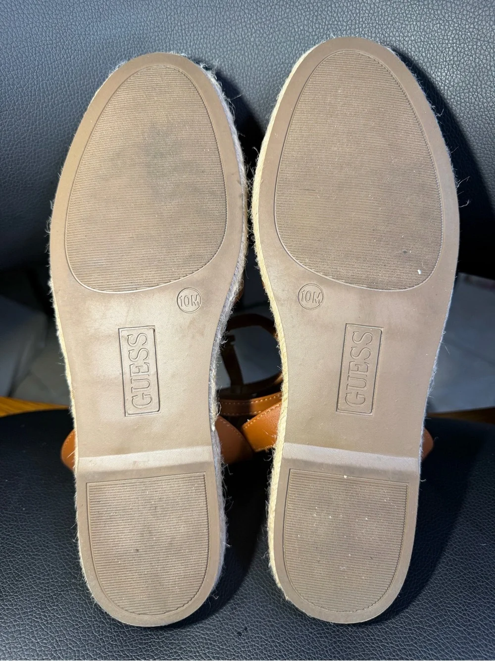 GUESS Tan Logo Espadrille Sandals with Ankle Strap Sz 10M box
